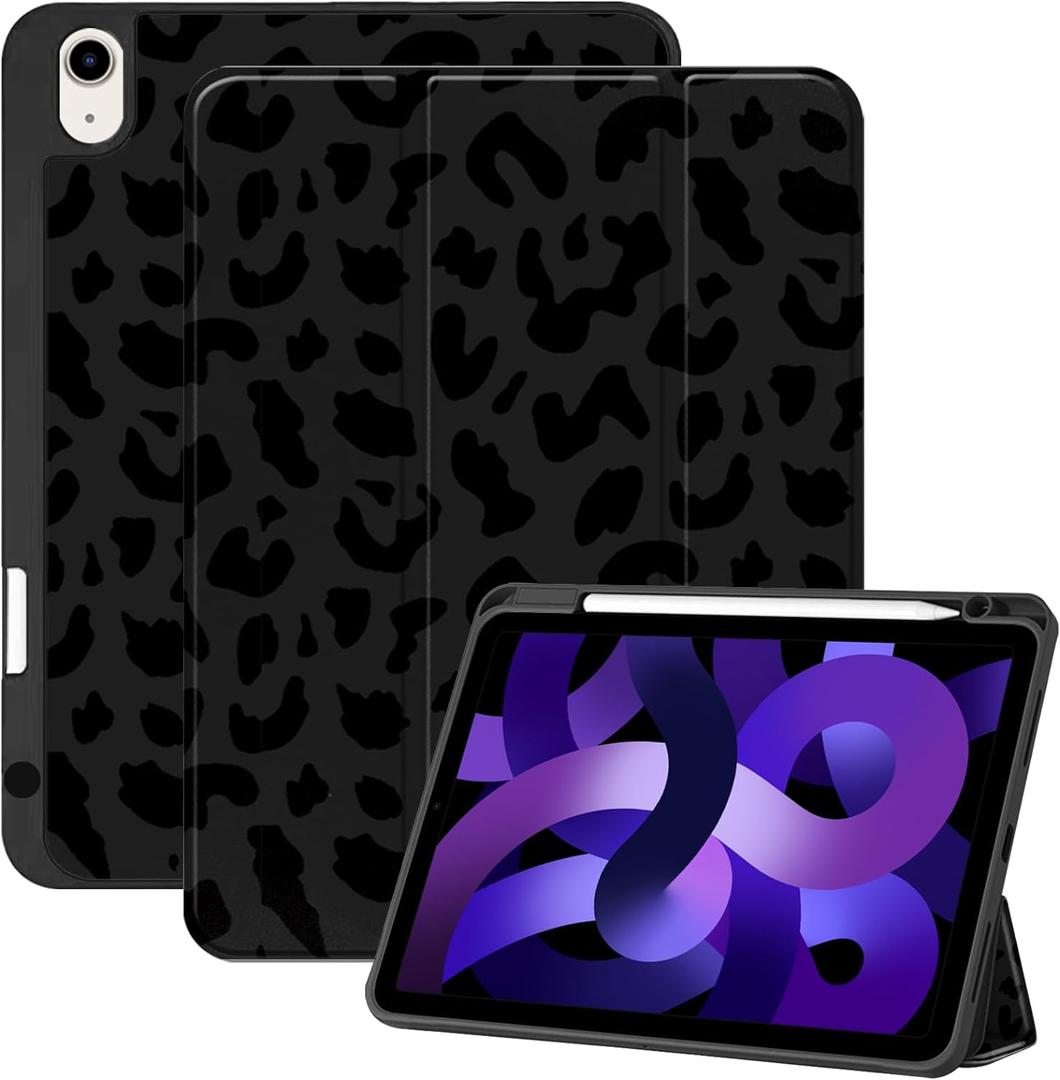 Compatible with iPad Air 11 Inch Case M4/M3/M2(2026/2025/2024),Compatible with iPad Air 5th/4th (2022/2020) Generation 10.9 Inch Case Pencil Holder Cute Women Girls-Black Leopard Cheetah