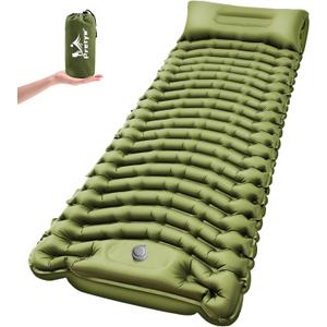 Sleeping Pad for Camping - Ultralight Camping Mattress with Pillow, Built-in Foot Pump, Compact Inflatable Portable Mat for Backpacking, Hiking, Car Traveling, Beach, Tent, Single