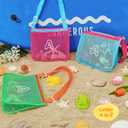 3Pcs Alphabet Printed Seashell Bags, Lightweight & Foldable Kids Beach Toy Mesh Bags with Adjustable Straps, Waterproof and Portable for Pool and Beach Essentials-G