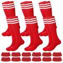Panitay 12 Pcs Sport Accessories 6 Softball Soccer Socks 6 Glitter Eyeblack Stickers for Youth Women Adult Sports Supplies (Red)