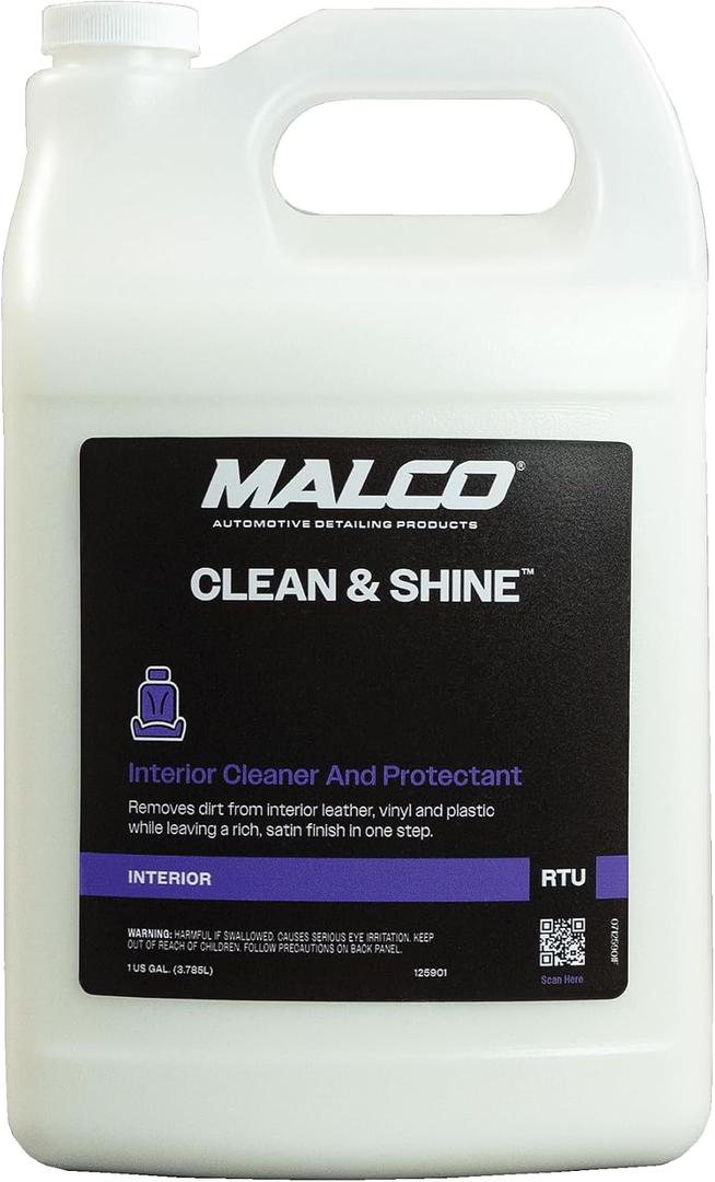 Malco Clean and Shine Interior Car Cleaner and Dressing - Best Interior Car Care to Restore Leather Plastic and Vinyl / 1 Simple Step To Clean, Condition, and Protect/Non-Glare Satin Finish (125901)