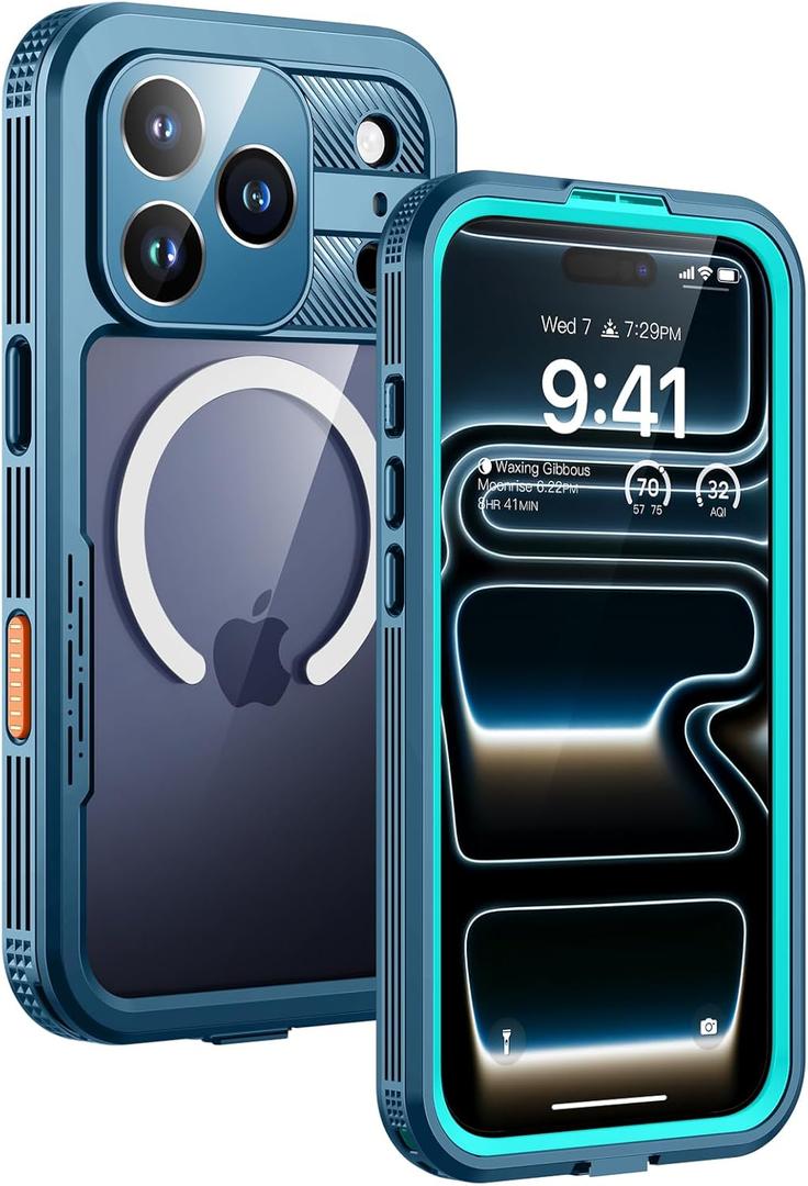 Lanhiem Magnetic for iPhone 17 Pro Max Case, IP68 Waterproof, Dustproof, Compatible with Magsafe, Built-in Screen Protector, Full Body, Heavy Duty, Rugged Phone Cover, 6.9 inch, Blue