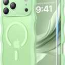 Magnetic for iPhone 17 Pro Max Case, Cute Wavy [Full Camera Protection][Fit for MagSafe]1X Screen Protector+1X Wrist Strap, Trendy Matte Women Girly Case for iPhone 17 Pro Max 6.9", Matcha Green