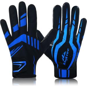 Football Gloves for Kids 8-12,No-Slip Youth Wide Receiver Glove,Enhanced Performance Silicone Gloves, Adjustable Super Sticky for Boys and Girls (Blue-Black-M/L)