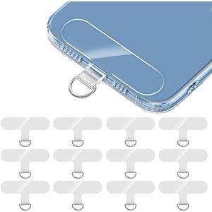 12 PCS Phone Tether Tabs, T-Shaped Universal Phone Lanyard Tabs, Clear Tether Tab for Cell Phones, PVC Transparent Lanyard Patches Compatible with iPhone Case Smartphone Cases, Non Adhesive