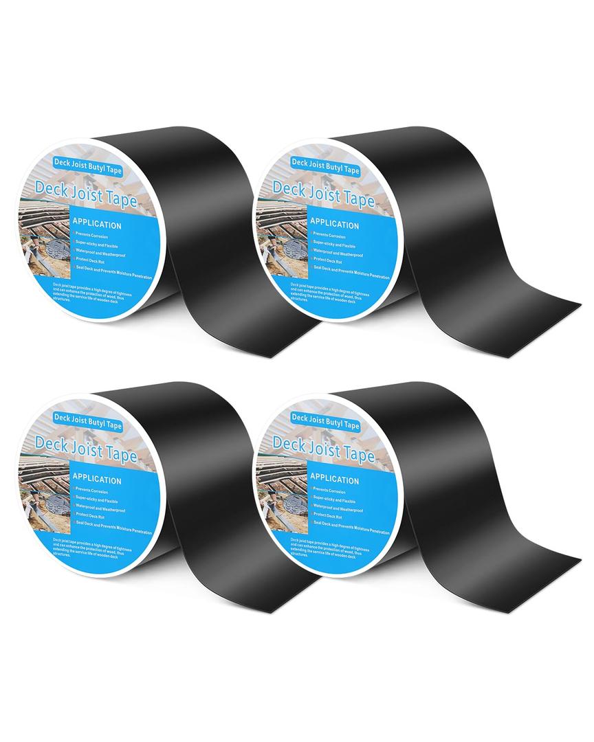GCCSJ Butyl Joist Tape, 4 Pack 6" x 50' Joist Tape for Decking, Waterproof Seal and Anti-Corrosion Weather Resistance Joist Tape for Protect Deck Joists and Roof (Black) GCCSJ Butyl Joist Tape, 4 Pack 6" x 50' Joist Tape for Decking, Waterproof Seal and Anti-Corrosion Weather Resistance Joist Tape for Protect Deck Joists and Roof (Black)