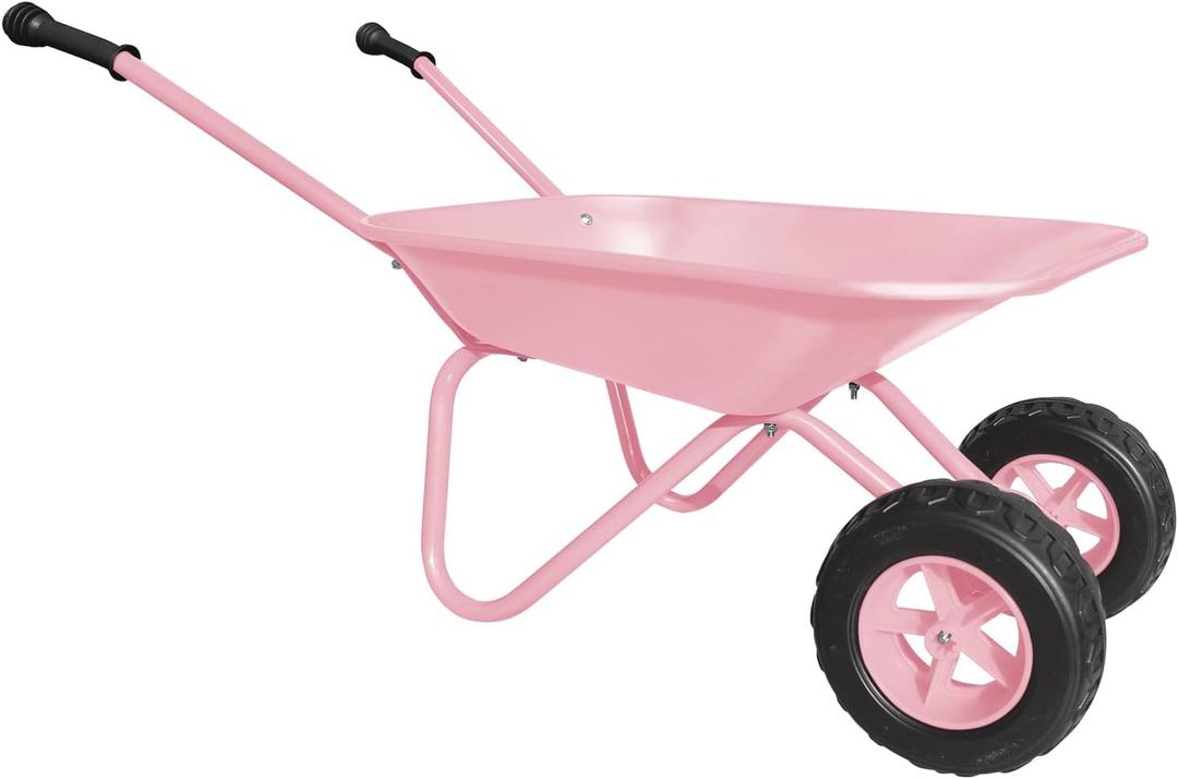 3T GROUP Pink Kids Metal Wheelbarrow,Girl Small Wheelbarrow,Toddler Gardening Tool Wheel Barrow,Wheel Barrel All Seasons Sowing,Digging Sand,Sweeping Leaves,Shoveling Snow(Pink)