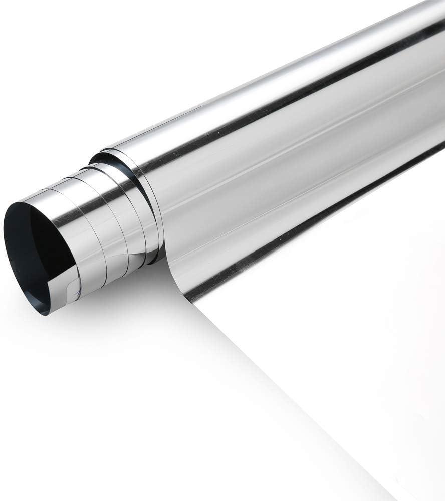 Window Film Privacy One Way Window Reflective Film Sun Blocking, Heat Control and Anti UV Adhesive Mirror Window Tint for Home and Office, 20Inch x10Feet, Silver