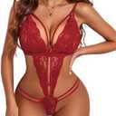 Avidlove Women One Piece Lingerie Deep V Lace Bodysuit Babydoll Teddy Underwear, M