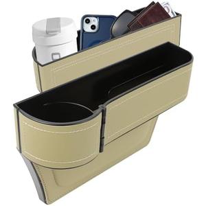 Hbxdeco Car Seat Gap Filler Organizer, Multifunctional Car Seat Organizer with Adjustable Cup Holder, Leather Car Seat Gap Storage Box for Holding Phones, Coins, Cards, Keys, Pens (Beige)