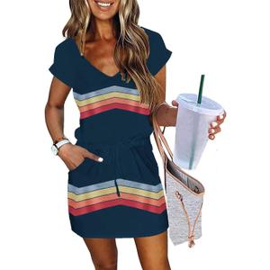 Womens Summer Dress Lantern Sleeve Square Neck Tie Front A-Line Double Layer Hem Mini Dresses (XL)