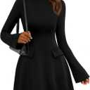 PRETTYGARDEN Women's Elegant Holiday Short Dress 2026 Fall Bell Long Sleeve Mock Neck Work Business Casual Party Mini Dress, Size X-Small (Black)