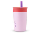 Owala Kids Insulation Stainless Steel Tumbler with Spill Resistant Flexible Straw, Easy to Clean, Kids Water Bottle, Great for Travel, Dishwasher Safe, 12 Oz, Pink and Purple (Lilac Rocket)
