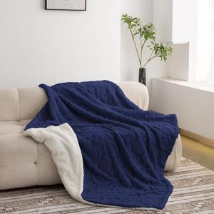 Home Fleece Twin 50x70 Inches Blanket for Couch, Bed, TV, Party, and Gift - 3D Jacquard Decorative Blankets - Cozy Soft Blanket, All Seasons, Flower Navy Blue, 50"x70"