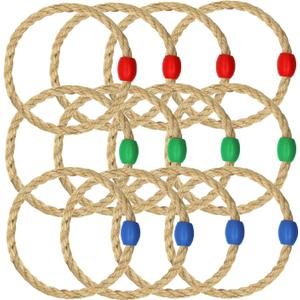 12 Pack Sisal Rope Ring Toss Game Replacement Parts for Adults and Kids, Outdoor Toss Rings for Agility Practice and Speed Game and Yard Games and Lawn Games for Party (3 Colors-Red Green Blue)