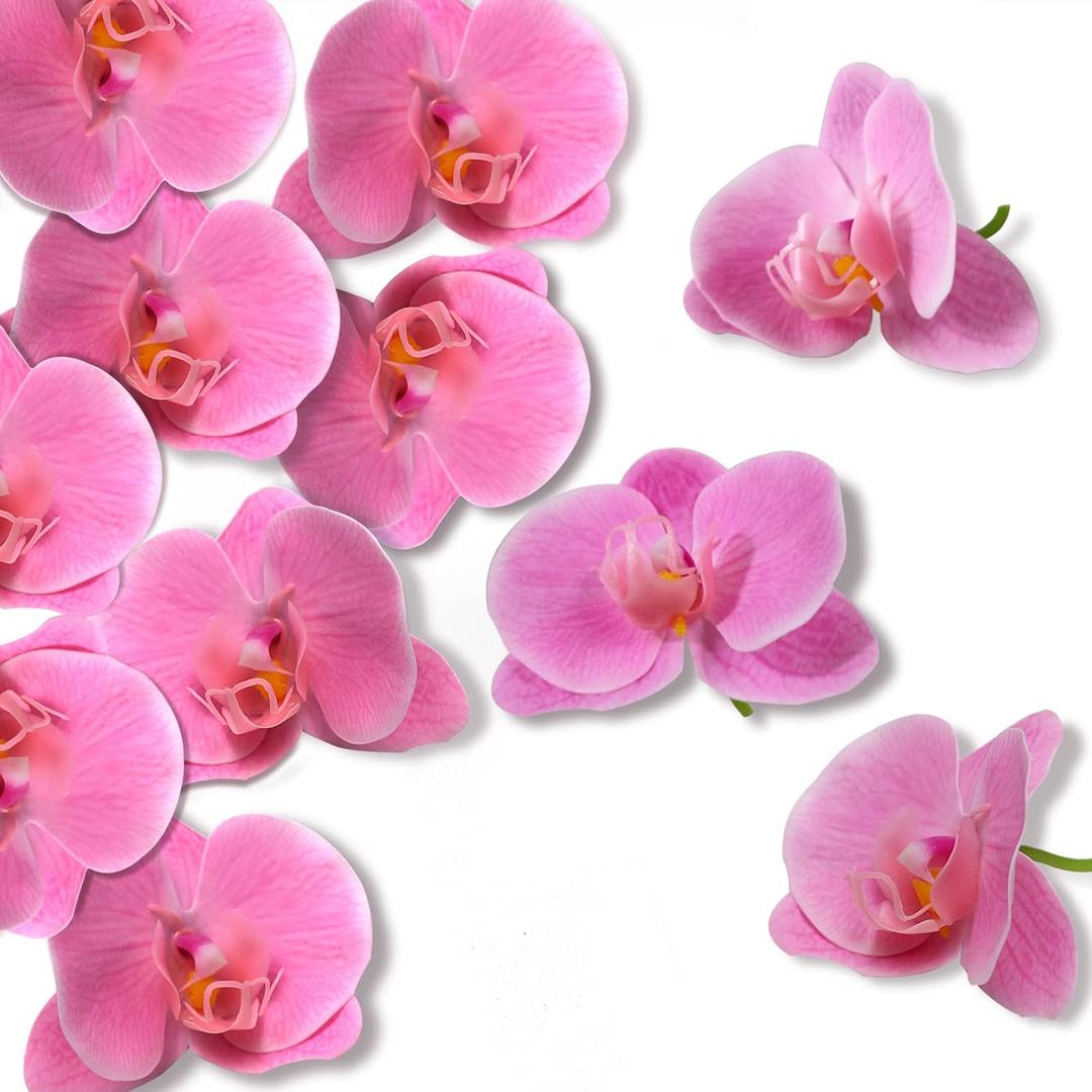 LARDUX 20 PCS Artificial Orchid Flower Heads - Fake Butterfly Flower Heads Faux Flower Head Bulk for Cakes Hair Accessories Headbands Hats Wedding Crafts Decoration - Pink