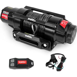 X-BULL New 6000LBS IP68 Waterproof Electric Winch Boat Trailer Winch with 2 in 1 Wireless Remote Synthetic Rope 1/4 in x49.8ft Hook Automatic Braking Powersports Off Road