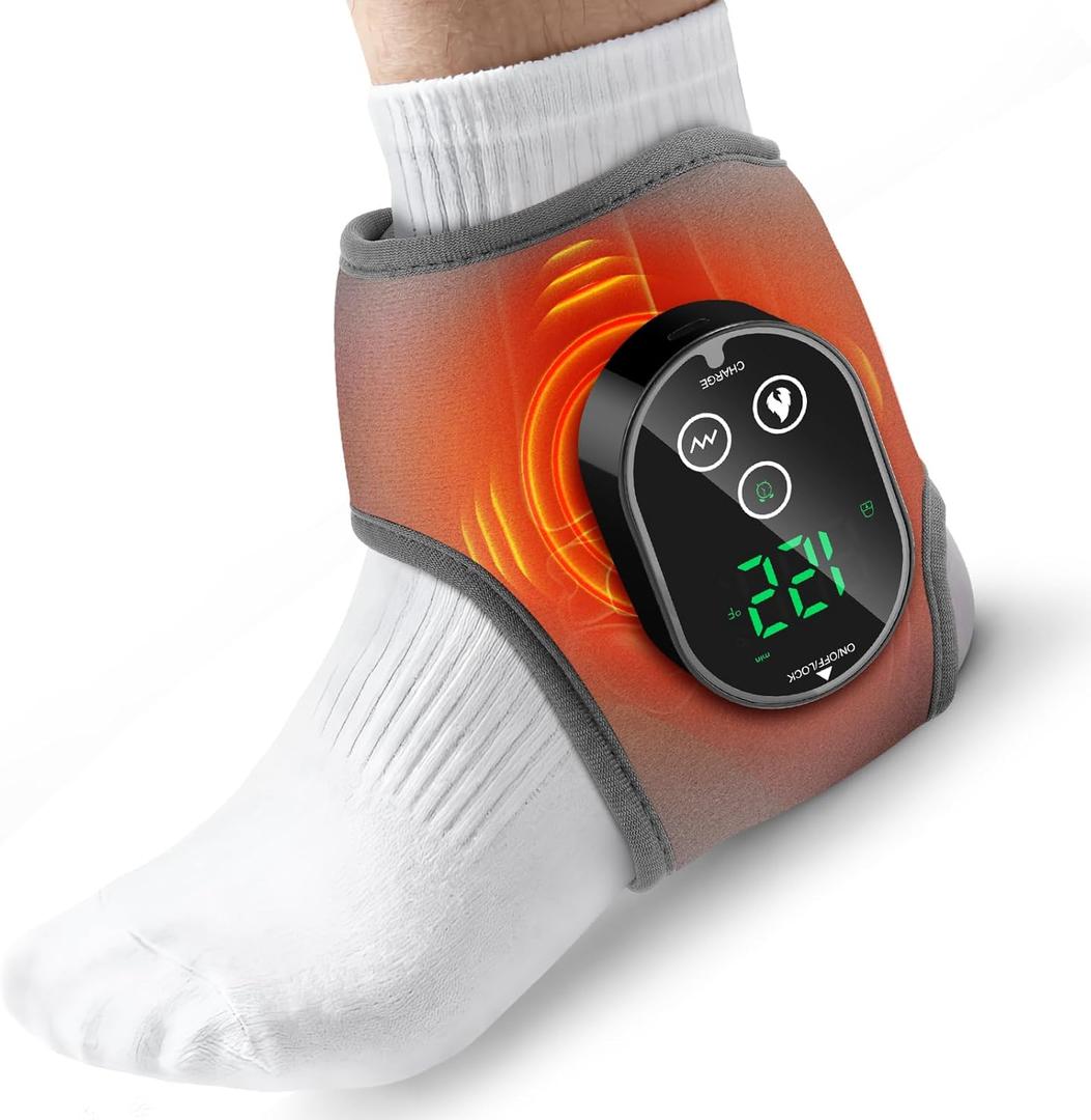 BETOLEAN Foot Massager for Pain Relief, Foot Renew Ankle Massager, Ankle Heating Pad Heated Brace Wrap with 4 Heat Levels and 3 Vibration Modes for Women Men (Grey)