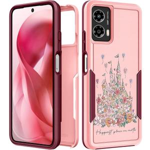 for Moto G Power 5G 2024 Case Women - Cute Girls Phone Cover Girly Aesthetic Design Flowers Castle Heavy Duty Protective Shockproof Military Grade for Motorola Moto G Power 5G 2024 Cases