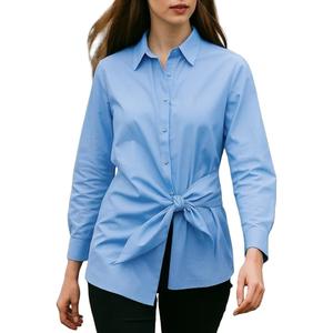 Womens Button Down Tie Front Shirt Long Sleeve Collared Pull on Blouse for Office Work Casual Wear (XL)