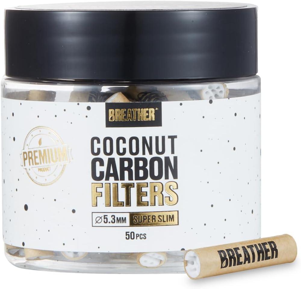 Breather - 50 pcs Super Slim 5.3MM Coconut Activated Charcoal Filters with Ceramic caps