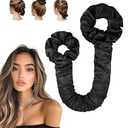 BONNET QUEEN Satin Heatless Hair Curler, Overnight Curls for Long Hair, Ultra Soft Daily Use of Hair Accessories & 2 Scrunchies, Damage-Free Styling, Soft Hair Curlers for Overnight, Black
