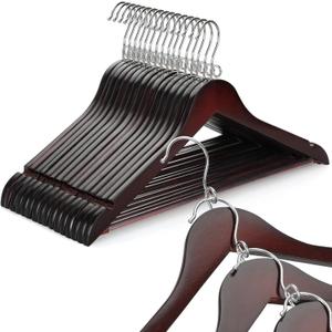 TOPIA HANGER Cherry Wood Hangers 30 Pack, Space Saving Coat Hanger with 360 Swivel Cascading Loop Hook, Non Slip Pants Bar and Shoulder Notches for Camisole, Jacket, Suit (Mahogany) -CT74M30