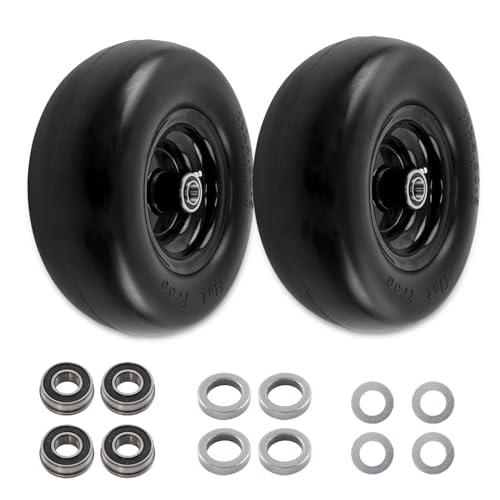 HQPASFY 11x4.00-5 Flat-Free Lawn Mower Tire & Wheel Set of 2, Zero-Turn Mower Front Tires with 3/4" & 5/8" Bearings, Solid Smooth Puncture-Proof Replacement for Hand Trucks Garden Carts