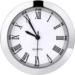 Hicarer 1-1/2 Inch (37 mm) Round Quartz Clock Insert Replacement Mini Quartz Movement Miniature Clock with Roman Numerals Fit 35 mm Diameter Hole White Dial (Silver Bezel)