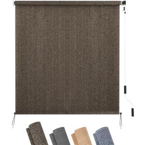 KELIXU Patio Shades Roll Up Outdoor Blind, 6' W x 8' H Cordless Sun Shade Privacy Screen with 90% UV Protection Exterior Roller Shade Cloth for Porch Pergola Backyard Windows Balcony, Mocha