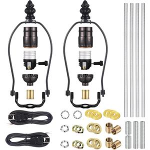 2 Sets MakeaLamp Kits  Table Repair or DIY Wiring Kits With 8'' Harp, 12'' Pipe, 3Way Socket, 8 ft Cord, and All Hardware Parts for Creating DIY Antique Lamp Designs (Black)