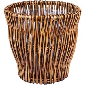 Household Essentials Small Reed Willow Waste Basket, Handwoven Basket with Removable Liner, Attractive Alternative to Plastic or Metal Cans, Brown (Stained)