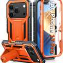 FNTCASE for iPhone 17 Pro Case: Military Grade Drop Proof Protection Mobile Cover with Kickstand | Matte Textured Rugged Shockproof TPU | Protective Sturdy iPhone 17 Pro Phone Cases 2025 - Orange