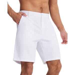 SNOWTEN Men's Golf Dress Shorts 9in Classic Fit Smooth Feel Breathable Cool Dry Comfort Stretch Water Repellent Finish Hidden Right Pocket 3 Pockets Work Golf Basic White,Size 34