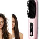 2026 New Go Brush Pro for Short Hair, Portable Straightener Brushs for Travel, with LCD Temperature Display，Fast Heating Cordless Mini Hair Brushs Styling Tools (Pink)