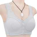 Ribbed Bras for Women Front Closure No Underwire Comfort Senior Wireless Snap Closing Bra White 38B