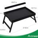 Artmeer Bed Tray Table with Folding Legs, Bamboo Breakfast Food Tray with Media Slot, Use As Platter, Laptop Desk, Snack, TV Tray Kitchen Serving Tray (Black Extra-Large Size)