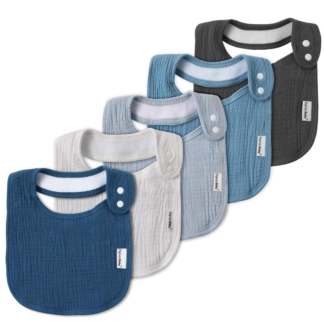 Muslin Bibs for Baby Boys Girls,Organic Muslin Baby Bib for Drooling and Teething,Soft Bandana Drool Bibs 5 Pack (Haze)