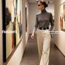 Long Sleeve Shirts for Women - Slim Fit Turtleneck Tops Soft Layering Sweaters Business Casual (Gray, L)