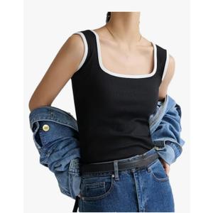 Women's Ribbed Patchwork Top Vest Slim Camisole Casual Beach Tank XL