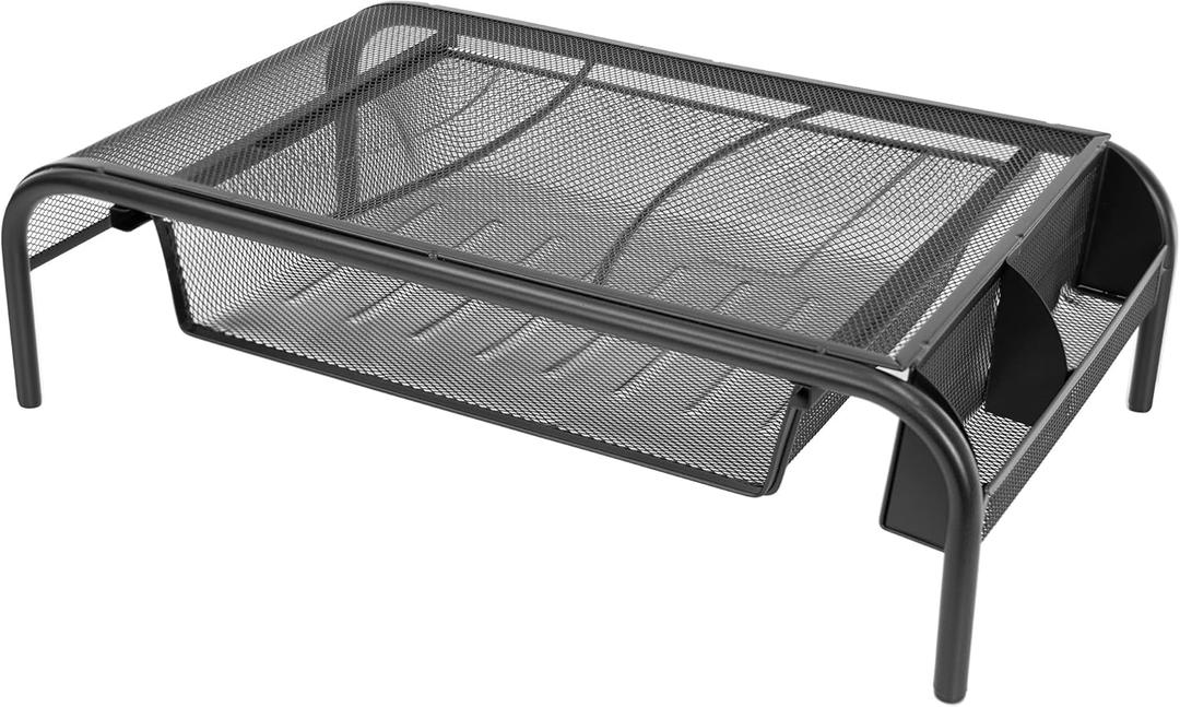 Mount-It! Metal Mesh Monitor Stand with Drawer, Ergonomic Desk Organizer and Riser for Monitors and Laptops, Desktop Stand with Extra Storage and Side Pocket, Black Mount-It! Metal Mesh Monitor Stand with Drawer, Ergonomic Desk Organizer and Riser for Monitors and Laptops, Desktop Stand with Extra Storage and Side Pocket, Black