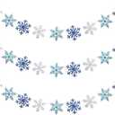 Zonon 3 Pieces Snowflake String Garland Winter Party Decoration White Blue and Light Blue Snowflake Banner Hang Decoration for Christmas Holiday Party, Winter Carnival Snow Themed Gatherings