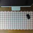 Scalloped Checkered Desk Mat Cute Brown Gingham XXL Large Gaming Mouse Pad Farmhouse Cottagecore Vintage Keyboard Computer Mat Pad for Desktop Aesthetic Cozy Office Desk Decor