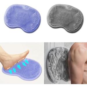 2 PCS Shower Foot & Back Scrubber Mat Hands Free Foot Massager Mat with Non-Slip Suction Cups, Wall Mounted Silicone Bathroom Wash Foot Pad Exfoliating Dead Skin Foot Brush (Grey & Purple)