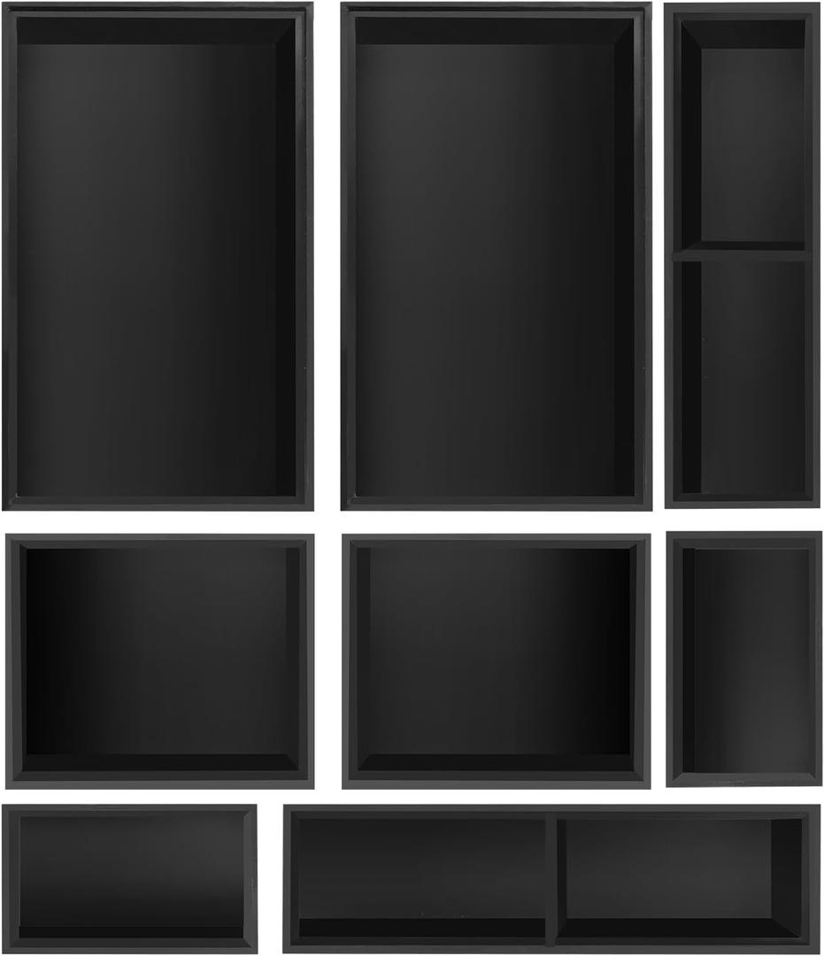Bamboo Drawer Organizer Set, 8 PCS Black Multi-Use Drawer Storage Boxes, Junk Drawer Organizer Divider Bins for Bathroom, Kitchen, Office Desk, Makeup, Jewelry, Utensils