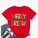 Woffccrd Womens Funny Christmas Shirts Merry and Bright T-Shirts Christmas Tree Shirts Merry Christmas Graphic Tee Tops Medium