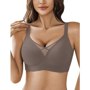 Avidlove Wireless Bras for Women No Underwire V Mesh Bralette Seamless Comfortable Bra Push Up Full Coverage Everyday Bras (Large, Dark Grey)