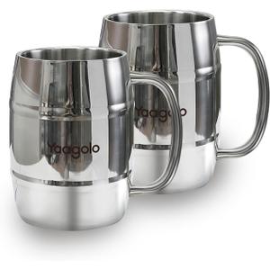 Beer Mug, 2 Pack 17oz Double Wall Stainless Steel Beer Stein with Handle, Insulated Stein Mug for Cold Drinks, Hot Coffee, Milk, Shatterproof Cups for Men Women, Gift for Beer Lovers