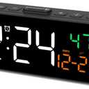 Netzu 3-in-1 Digital Clocks for Living Room with Temperature, Date & Time Display - 4 Levels Birghtness, 3 Volumes, Small & Compact Plug-in Alarm Clock for Bedroom, Office (Black)