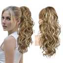 REECHO Ponytail Extension, 18" Claw Clip Ponytail Extension Wavy Ponytails Hair Extensions Jaw Clip on Pony Tails Natural Synthetic Hairpiece for Women Daily, Medium Blonde with Blonde Highlights